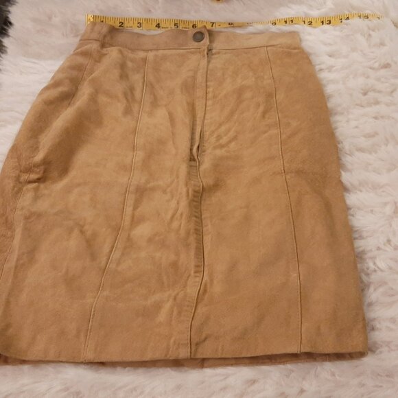 Extremely Small Vintage Tan Leather Mini Skirt - Picture 2 of 4